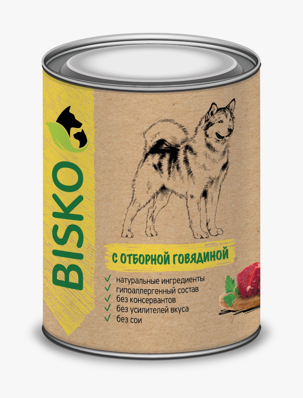 Консервированный корм для собак BISKO с отборной говядиной 750 гр.