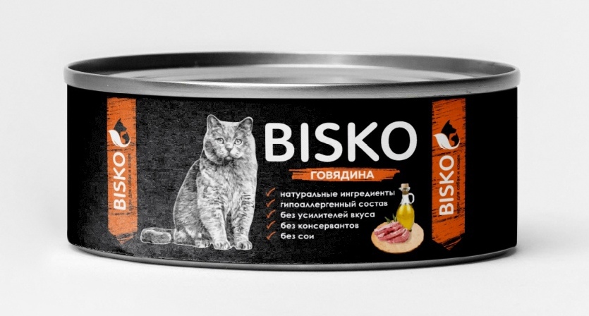 Консервированный корм для кошек BISKO "ГОВЯДИНА" 200г.
